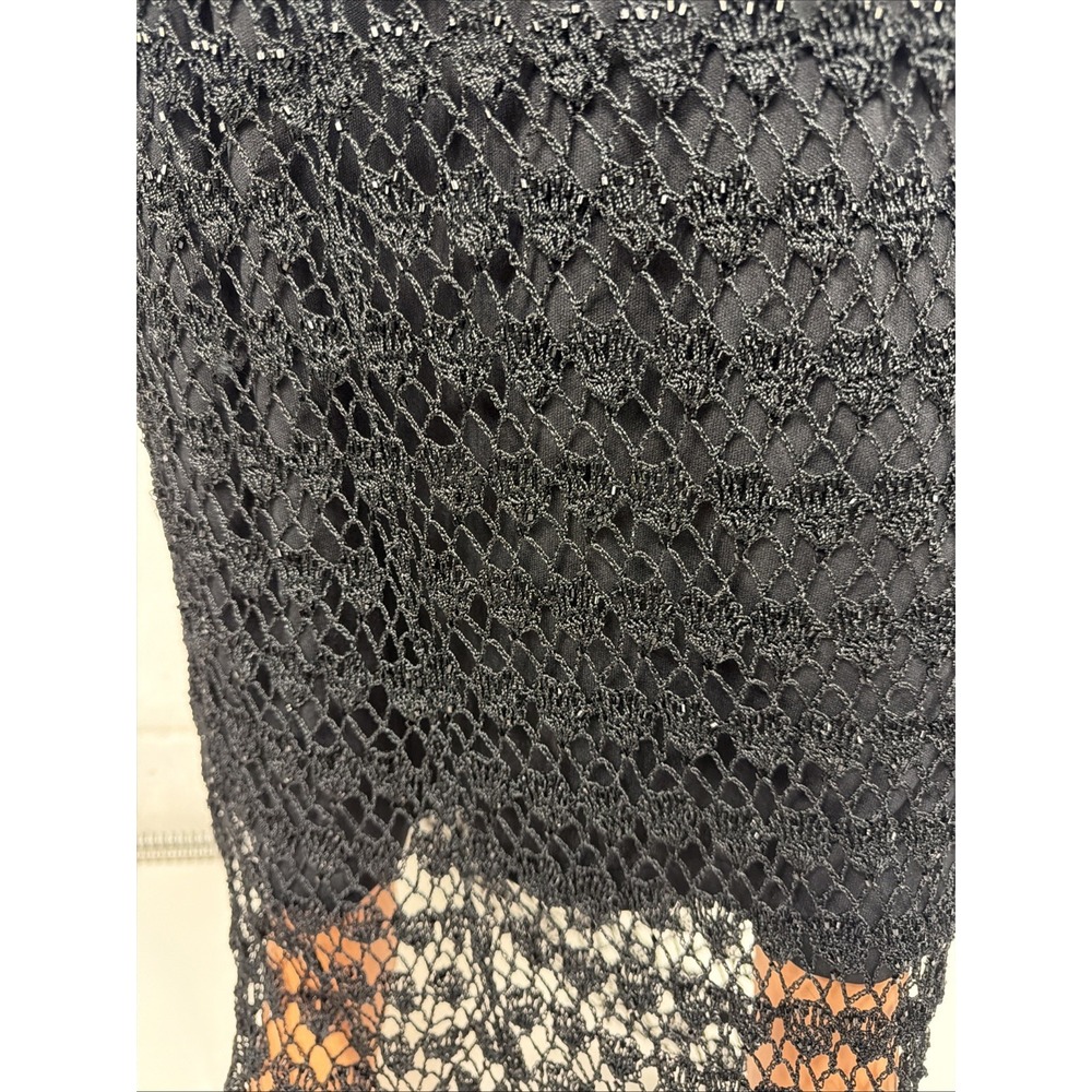 Vtg 90s Y2k Sz S/M Black Crochet Maxi Dress Beade… - image 2